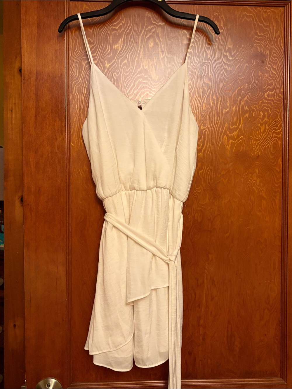 Naked Zebra White Spaghetti Strap Wrap-Style Mini Dress